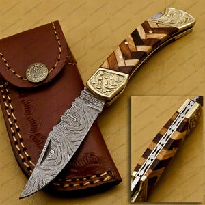 Custom Handmade Damascus Knife, Personalized Pocket Knife, Folding Knife Gift, Gifts for Him, Handmade Collection Gifts for Knife Lovers