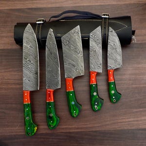 Damascus Chef Set, Chef Knife, Kitchen Chef Knife Set, Hand Forged Damascus Steel Chef Knife, Gifts for him, Christmas Gift Anniversary Gift