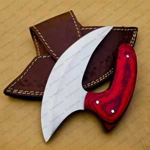 Cuchillo de cocina de acero D2 personalizado, cuchillo de chef Ulu, cuchillo de chef resistente, mango D2 de resina con funda de cuero