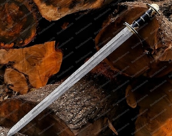 Handmade Damascus Steel Viking Sword: Medieval Groomsmen Gift