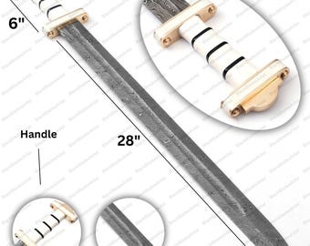 Damascus Steel Viking Sword: Handmade Medieval Sword with Leather Sheath