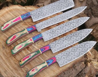 Hand Forged Damascus Steel Chef Knife Set, Christmas gift, Gift for Him & chef, Gift for him/her, Boyfriend Gift, Husband Gift, Christmas