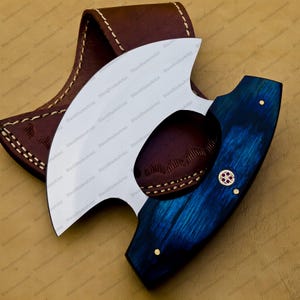 Cuchillo de cocina de acero D2 personalizado, cuchillo de chef Ulu, cuchillo de chef resistente, mango D2 de resina con funda de cuero