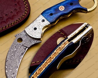 Handmade Damascus Steel Groomsman Gift karambit knife, gift for him, camping knife, damascus knife, gift for men, christmas gift boyfriend