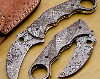 Handmade Damascus Steel Karambit Knife: Personalized Groomsman Gift