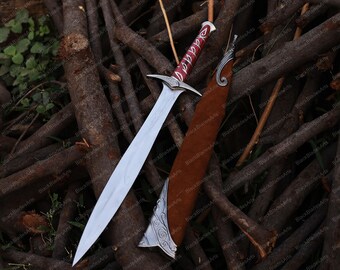 Ręcznie robiony stalowy miecz wikingów: średniowieczna replika ze skórzaną pochwą
