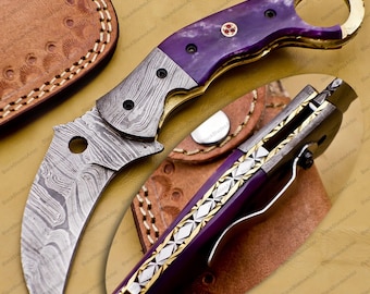 Handmade Damascus Steel Karambit Knife: Personalized Groomsman Gift