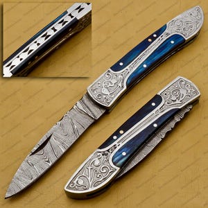 Custom Handmade Damascus Knife, Personalized Pocket Knife, Folding Knife Gift, Gifts for Him, Handmade Collection Gifts for Knife Lovers