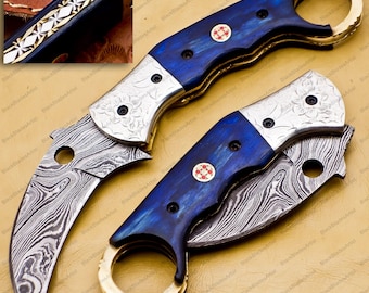 Handmade Damascus Steel Karambit Knife: Personalized Groomsman Gift