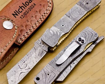 Custom Handmade Damascus Pocket Knife Gift for him, Birthday gift, Personalized Gift, Gift for husband, Anniversary gift, groomsman gift
