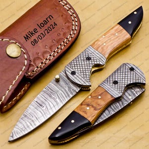 Custom Handmade Damascus Knife, Personalized Pocket Knife, Folding Knife Gift, Gifts for Him, Handmade Collection Gifts for Knife Lovers