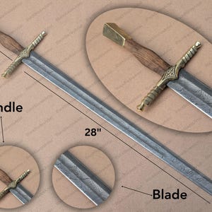 Damast-Schwert, Mittelalterliches Schwert, Wikingerschwert mit Lederscheide, Trauzeuge Geschenk, Jahrestag Geschenk, Geschenk für Ihn