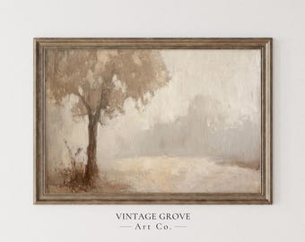 Painted Tree Wall Art, Moody Wall Art, Vintage Oil Painting, Neutral Wall Art, Earthy Wall Art, Minimalistic Painting