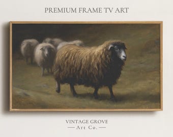 Samsung Frame TV Art | Sheep painting with rustic charm and natural tones | Moody wall art for cozy interiors | Art for frame tv