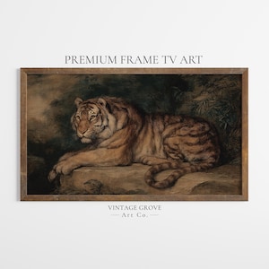 Samsung Frame TV Art, Tiger Wall Art, Moody Wall Art, Vintage Oil Painting, Tiger Home Decor, Art for Frame TV