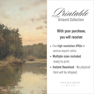 Vintage Landscape Painting Printable | Moody Green Lake Artwork | Digital Wall Art Download | Nature-Inspired Home Decor image 9