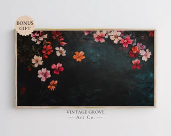 Samsung Frame TV Art, Dark Floral Wall Art, Moody Botanical Painting, Whimsigoth Decor, Vintage Flower Artwork, Frame TV Digital Download