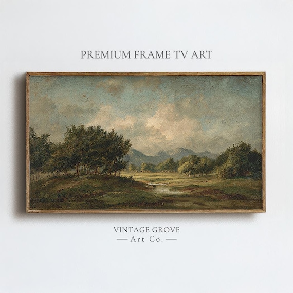 Samsung Frame TV Art – Antique Oil Landscape Painting | Moody