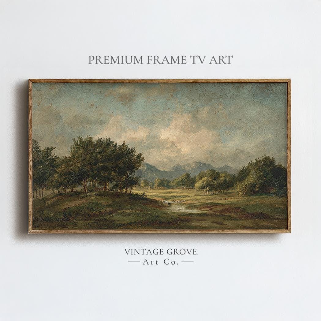 Samsung Frame TV Art – Antique Oil Landscape Painting | Moody