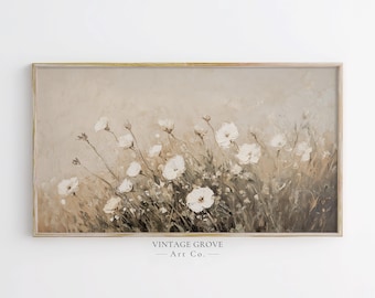 Samsung Frame TV art | Moody floral wall art with wildflowers | Feminine wall art | Cottage core decor | Art for frame tv