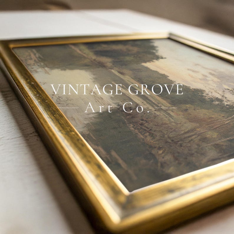 Vintage Landscape Painting Printable | Moody Green Lake Artwork | Digital Wall Art Download | Nature-Inspired Home Decor image 2