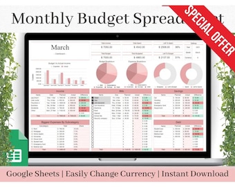 Spreadsheet maandbudget | Digitale budgetplanner| Persoonlijke financiën Excel | Eenvoudig Google Spreadsheets | Financieel planner