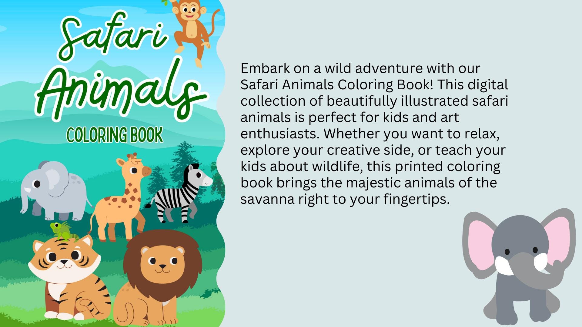 Printable Digital Coloring Book for Kids | Safari Animals Coloring Book ...