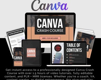 Cours accéléré Canva | DPP + MRR | Plus d'1,5 h de formation vidéo | Revendez ou changez l'image de marque pour un profit de 100 % | Cours eLearning Canva modifiable | Guide de la toile