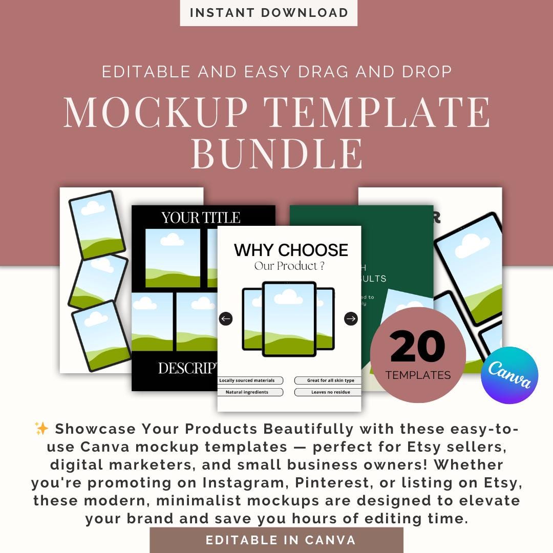 Etsy Listing Mockup Templates Canva Editable Bundle (digital Download