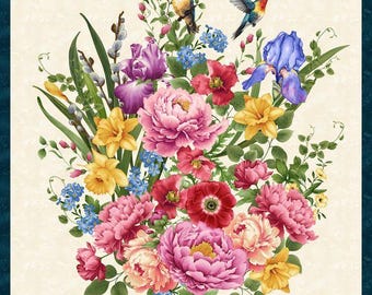 Henry Glass - Garden Symphony van Jan Mott van Crane Designs. Garden Symphony (digitaal) 3426P-44 crème. Paneel van 100% katoen.