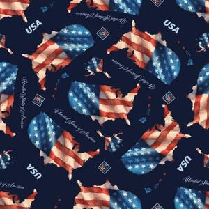 Vicki Gifford コレクションの Letters From Home。Letters From Home メイン ネイビー C15610R-NAVY。1/2 ヤード単位の 100% コットン生地。