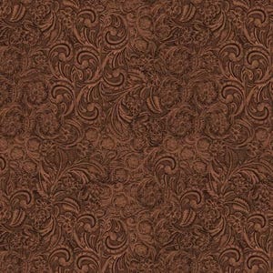Big Sky Country by MMF Collection. Mahogany Tooled Leather. 100% Cotton Fabric by the Half Yard.