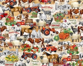 Farm To Table Cotton Fabric: Fresh & Local Print by Michael Miller