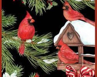Funda Cardinal Cozy de Nancy Mink Collection. Panel grande multicolor Christmas33888-937. Panel de tela 100% algodón.