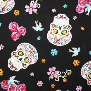 Day of the Dead Glitter Sugar Skulls 100% Cotton Fabric by the Half Yard.