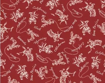 Red Howdy DCX12433-REDX. Buckaroo della collezione MMF. Tessuto 100% cotone, al metro quadro.