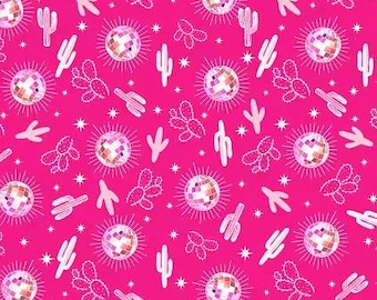 Hot Pink Cactus & Disco Ball Cotton Fabric