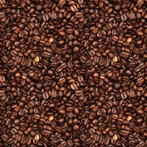 Tela de algodón 100% con estampado de granos de café Coffee Time, disponible por medio metro – Colección RBD