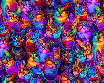 Packed Rainbow Cats by Chong-a-hwang for Timeless Treasures | CAT