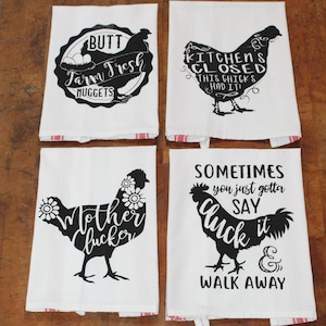 Divertenti strofinacci da cucina a tema fattoria con galline.