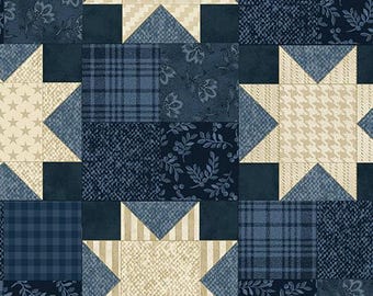 Tela de patchwork American Spirit: algodón acolchado Blue Star (media yarda)