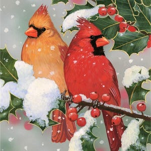 Cardinal Couple. From Four Seasons by David Textiles. 100% Cotton Fabric Panel.