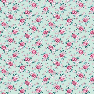 Blommigt bomullstyg: Gerri Robinson Bouquet Mist - Halvmeter