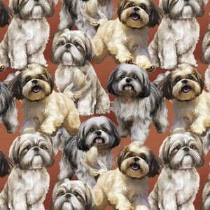 DT-Foust Exclusive DX-4825-3C-1 Multi - Shih Tzu.  100% Cotton Fabric by the Half Yard.