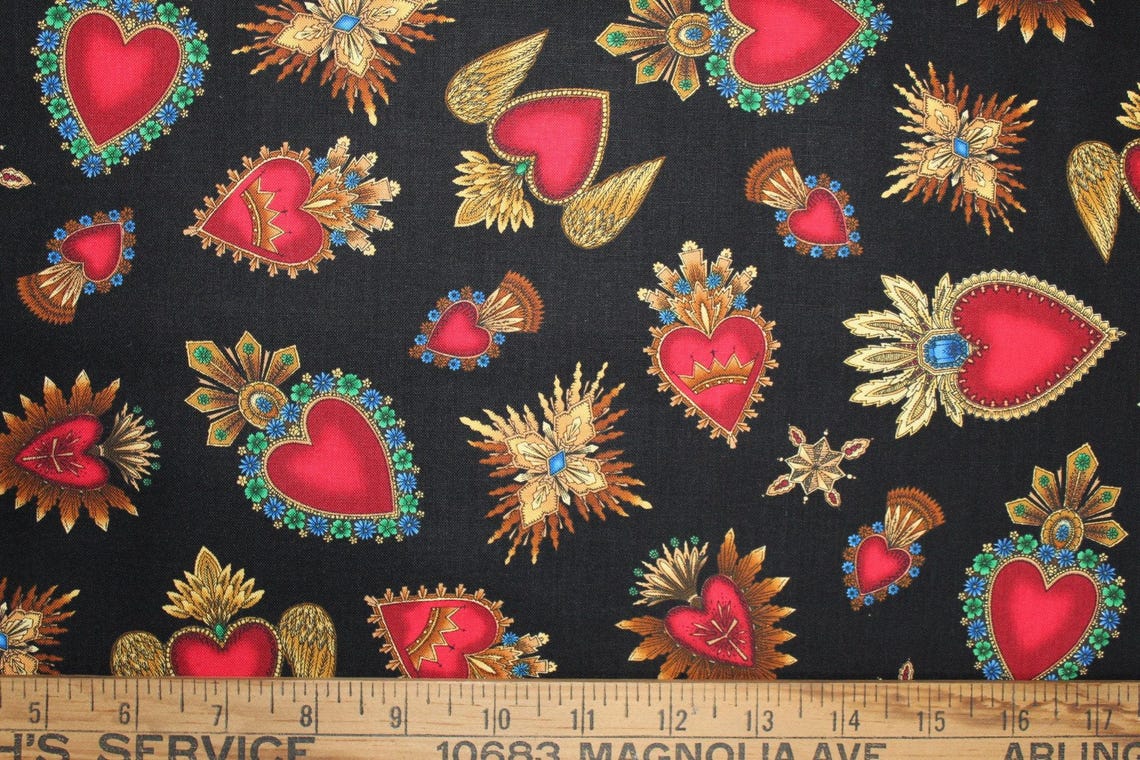 Timeless Treasures C6620 Black - Day of the Dead Hearts. 100% Cotton ...