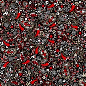 Black Paisley Cotton Fabric: Grill & Chill Collection by Emily Dumas