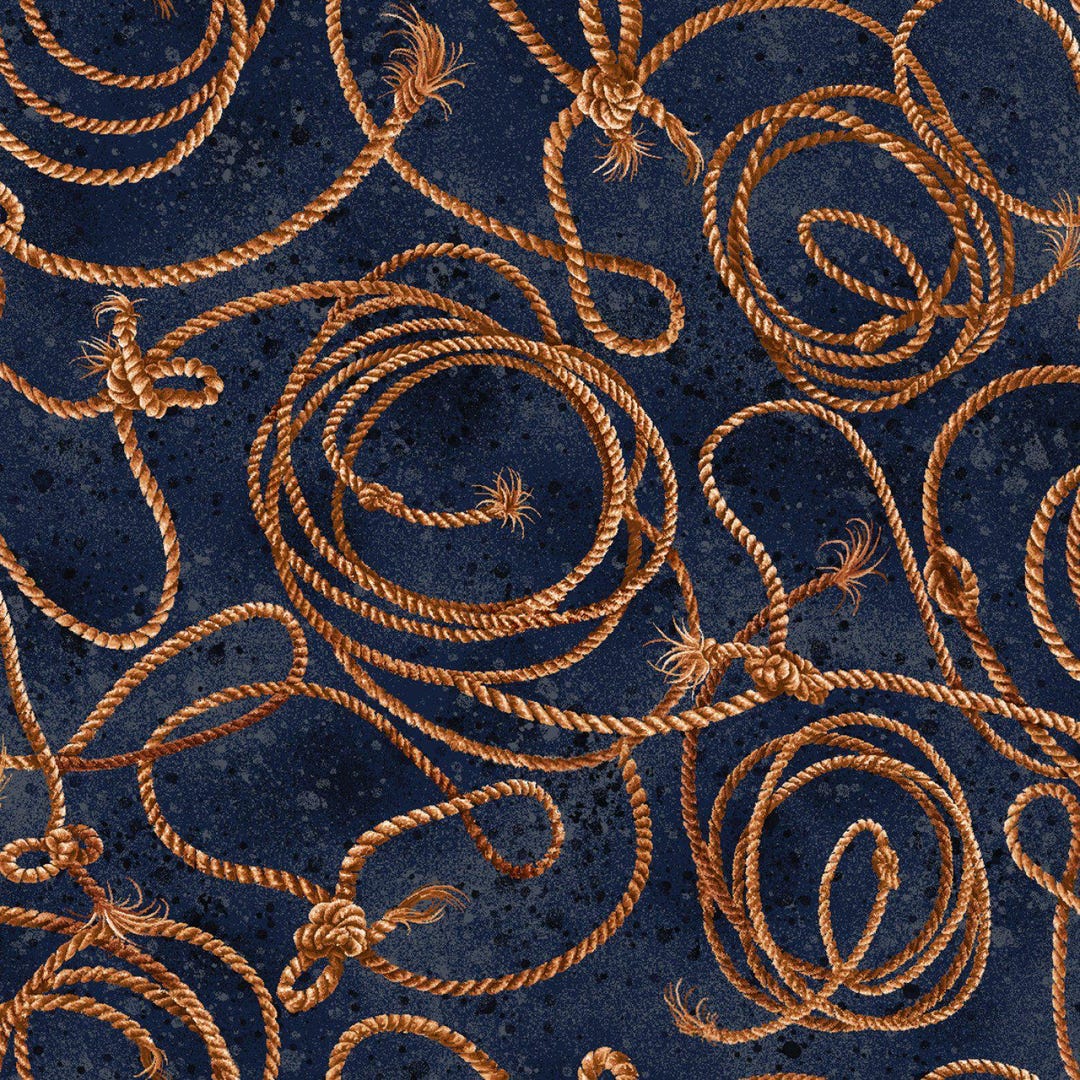 Navz Ropes Round up 59-7913 Navy - Ropes. Oasis Fabrics. 100% Cotton Fabric by the ...