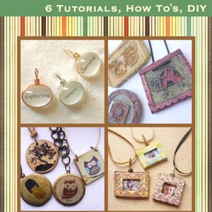 May include: Six different jewelry making tutorials, how-to's, and DIY projects. The image shows close-up photos of necklaces with various pendants, including a butterfly, an owl, a tree, and a picture frame.