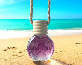 Radiant Orchid Car Air Freshener, Beach Scent, Bamboo Lid