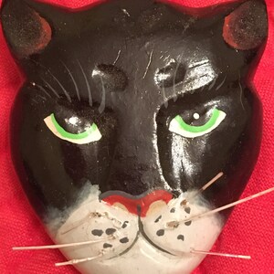 Wood cat head pin 1980’s black cat whiskers